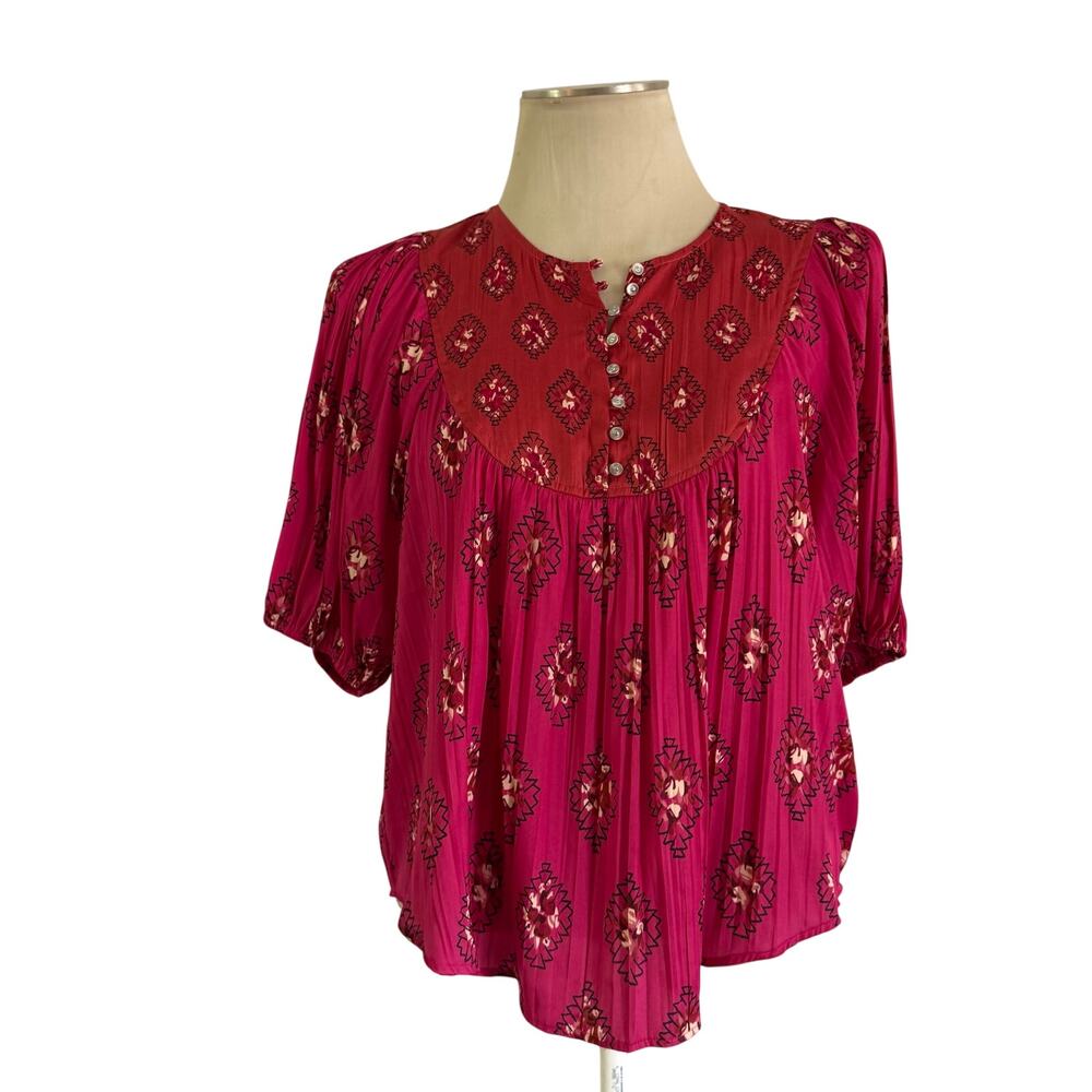NWT Anthropologie Pink Boho Button Down XS Art to Wear Artsy